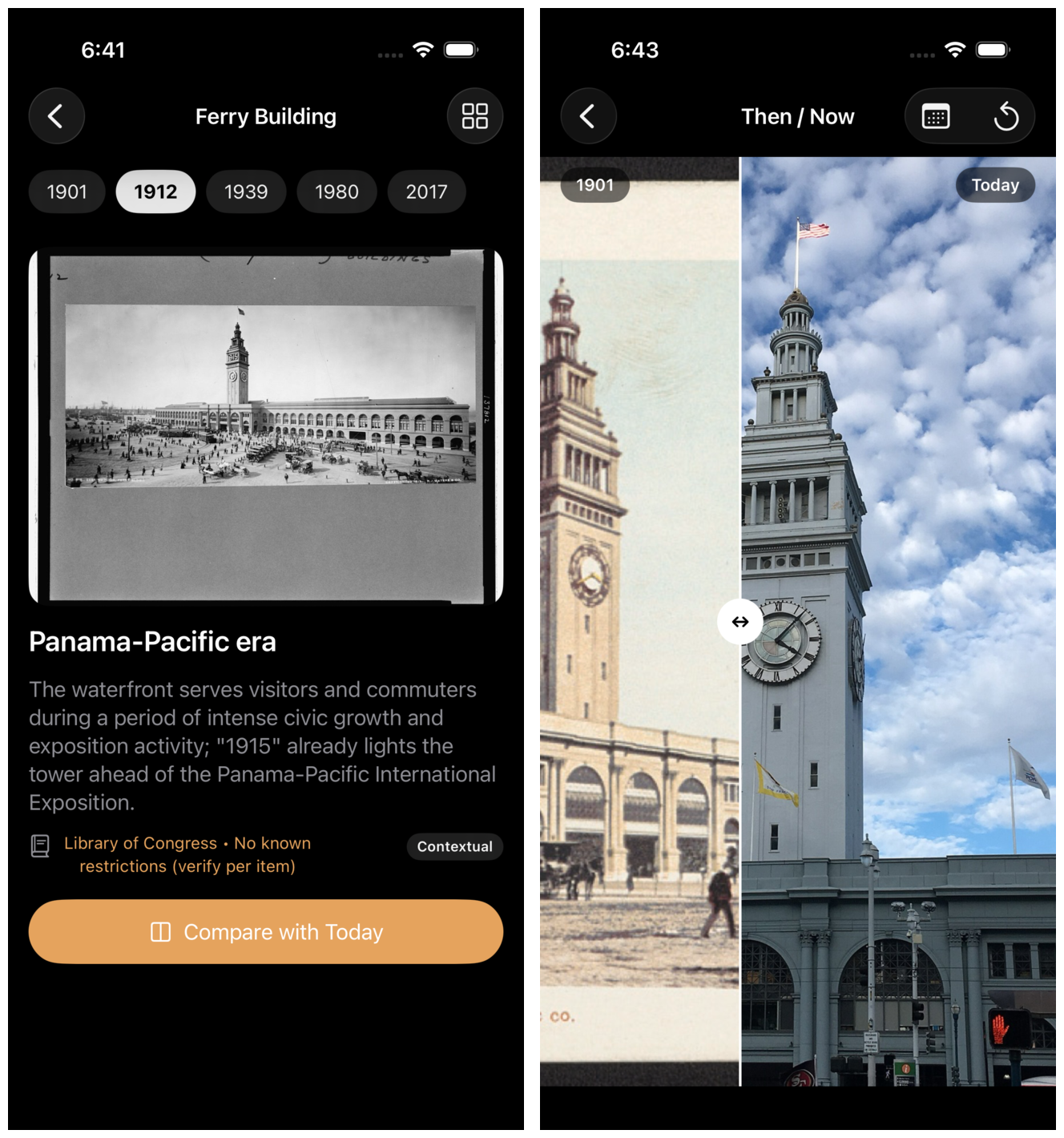 TimeLens: Ferry Building timeline and then/now compare